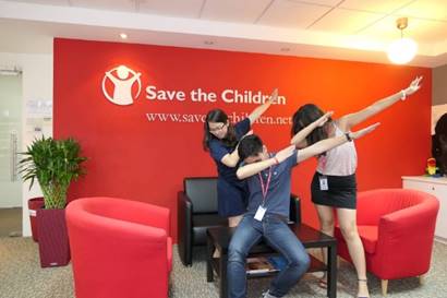With the fun colleagues at Save the Children Singapore. The writer is the first from the left